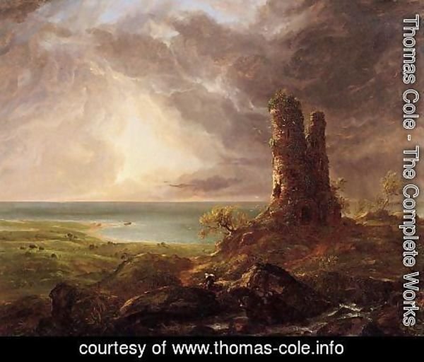 Thomas Cole - Romantic Landscape with Ruined Tower
