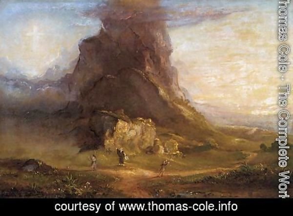 Thomas Cole - The Cross and the World: Study for 'Two Youths Enter Upon a Pilgrimage - One to Cross the Other to the World